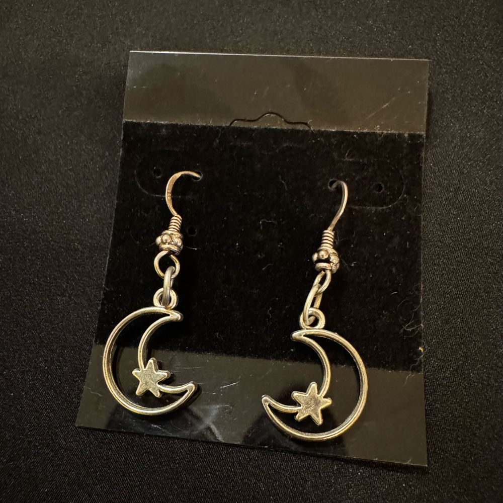 Silver Moon and Star Earrings